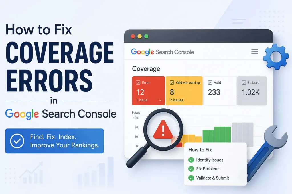 Search Console Coverage Report showing indexing errors and excluded pages